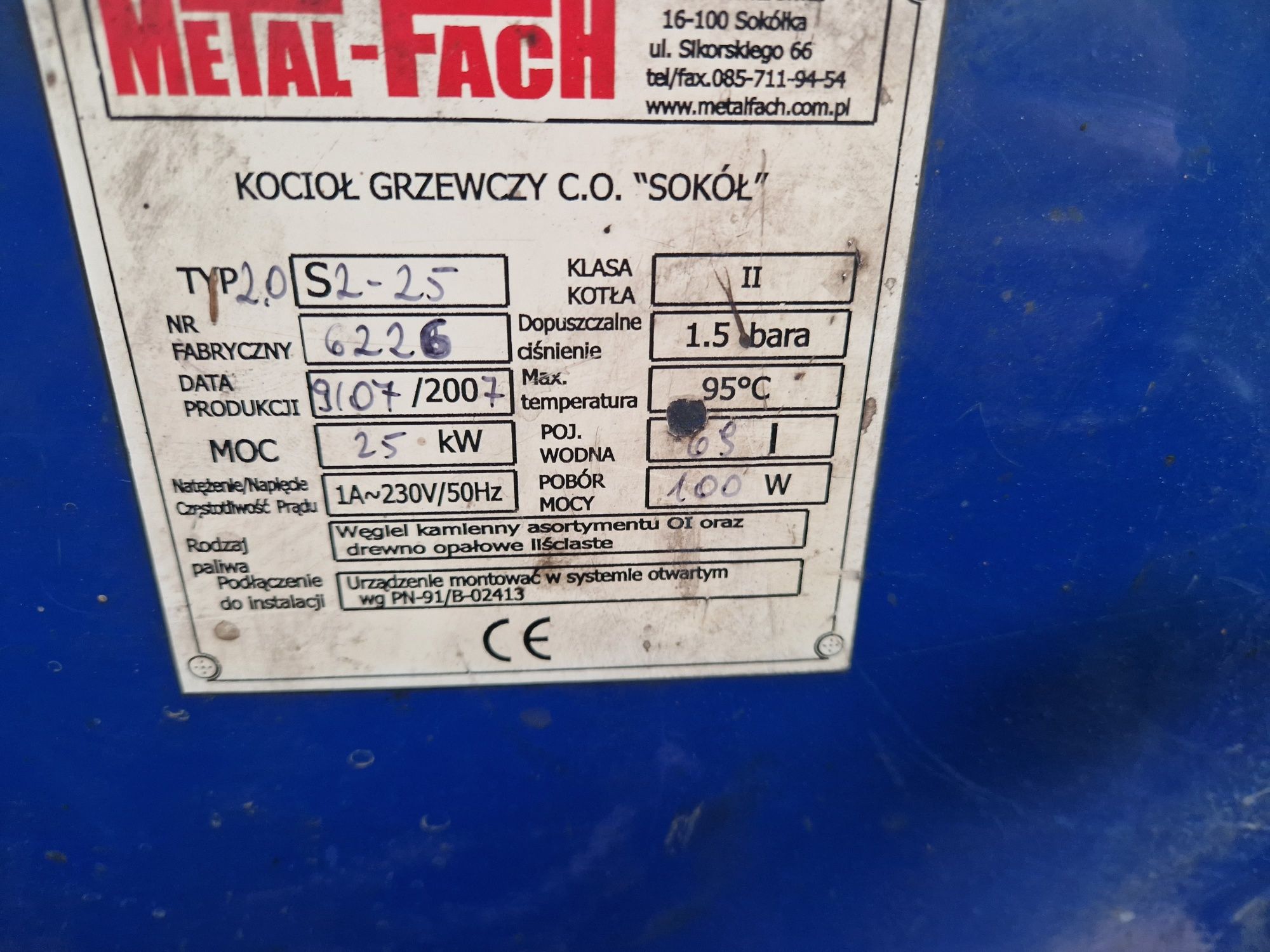 Kocioł piec metal-fach c.o. 25kw sokół
