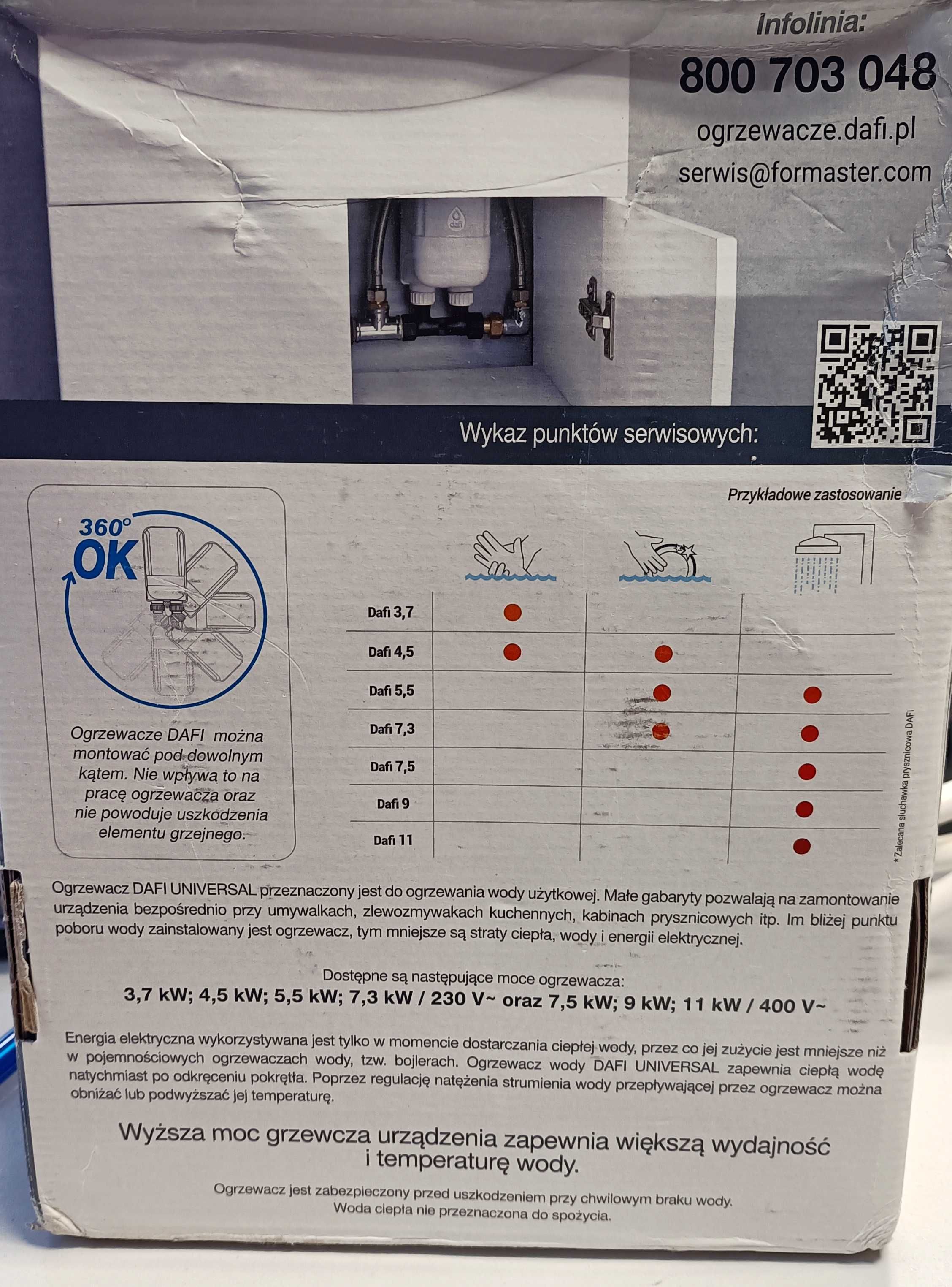 DAFI nowy ogrzewacz wody 11 kw NA GWARANCJI