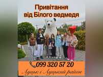 Білий ведмідь Луцьк, привітання в Луцьку, аніматор, ростова лялька