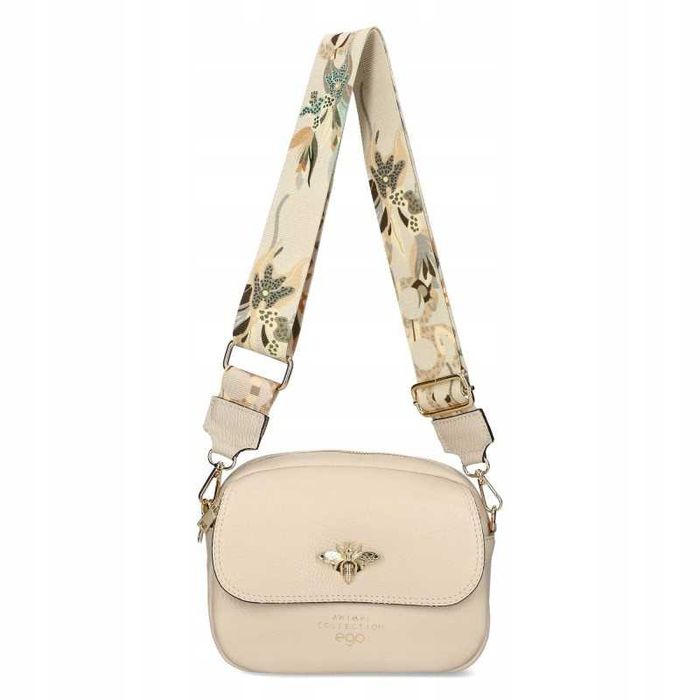 EGO Polska Torebka Damska Listonoszka Skóra Naturalna Logo Pszczółka