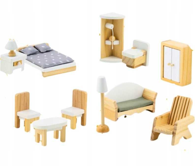 Duży niebieski drewniany domek dla lalek XXL + akcesoria