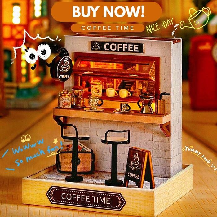 Coffee Time Book Nook – Zestaw Miniaturowej Kawiarni z Podświetleniem