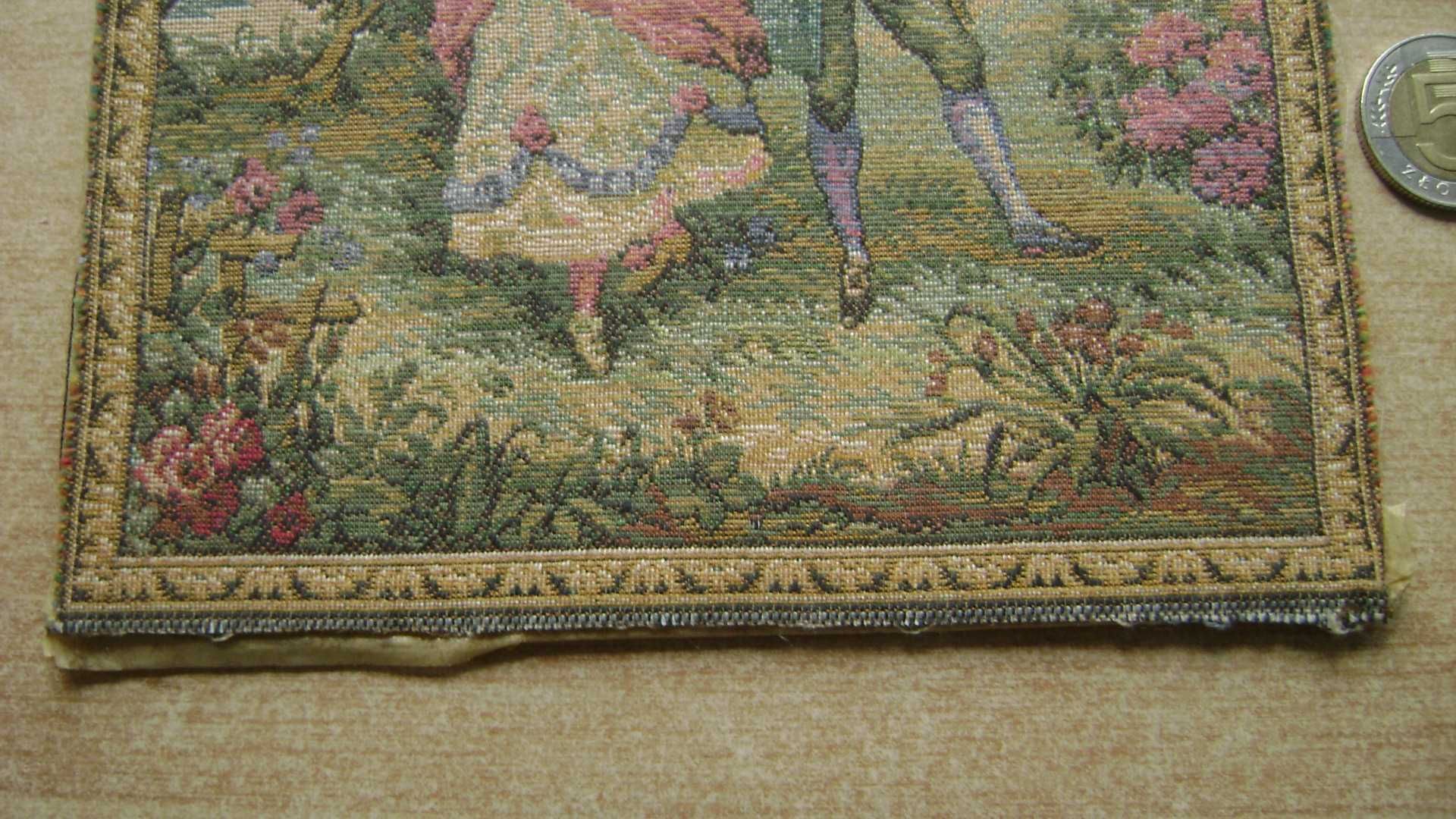 Starocie z PRL - Obraz haftowany = Arras z XIX wieku 17cm x 16cm TANIO