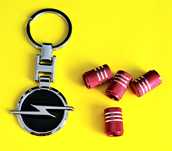 ** NOWY Breloczek OPEL + Nakrętki na wentyle czerwone komplet tuning