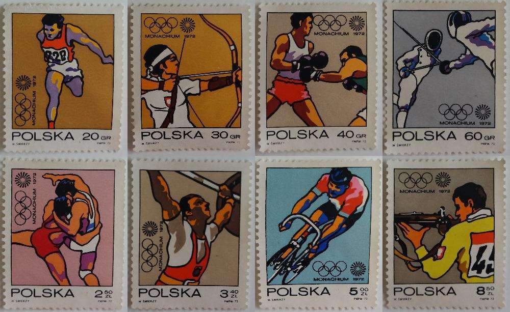 Znaczki pocztowe, Polska 1972, Olimpiada Monachium 1972, czyste