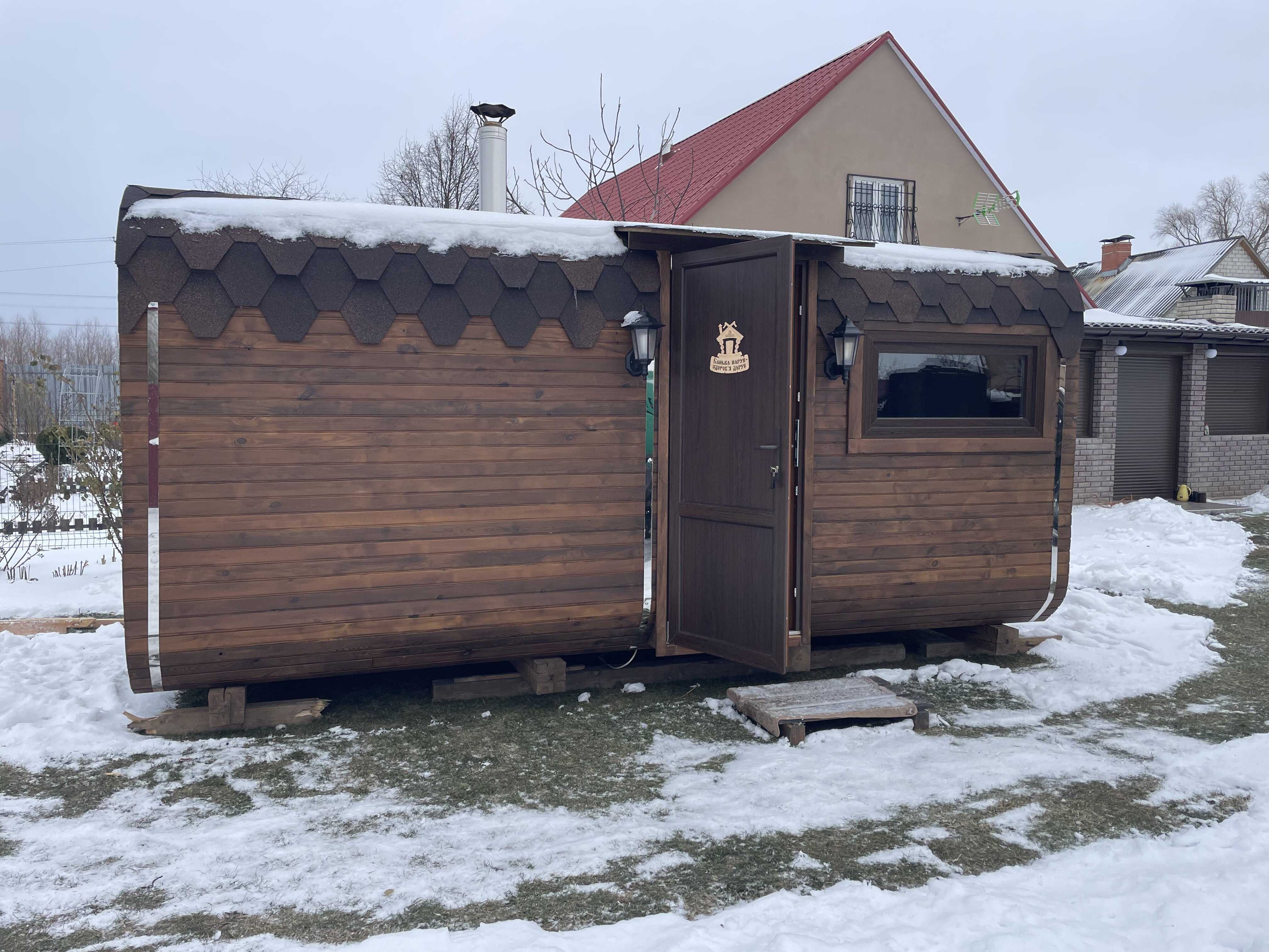 Модульна баня з термодеревини під ключ. Фундамент, доставка, монтаж