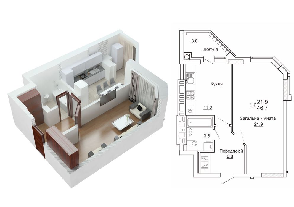 Акція! Однокімнатна квартира 48м2, Заселено будинок! Є Газ!без комісії
