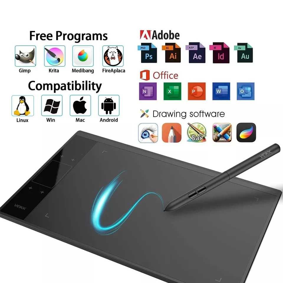 Tablet Gráfico VEIKK A30 V2 – Excelente Estado, Pouco Uso!
