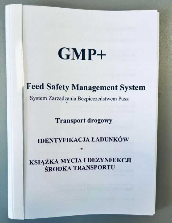 Identyfikacja ładunków, książka mycia GMP+ A5 transport pasz