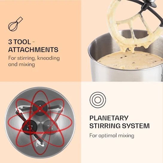 Тестомес миксер Bella Argentea 2000вт (серебристый) Германия