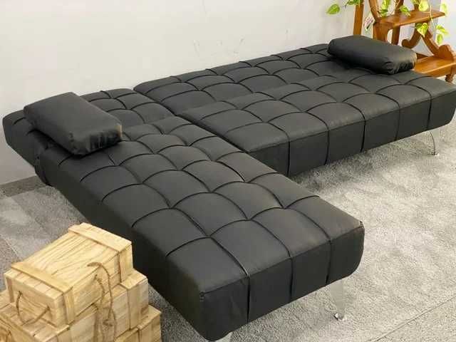 Novo sofá chaise longue em pele sintética preta -  Liquidação