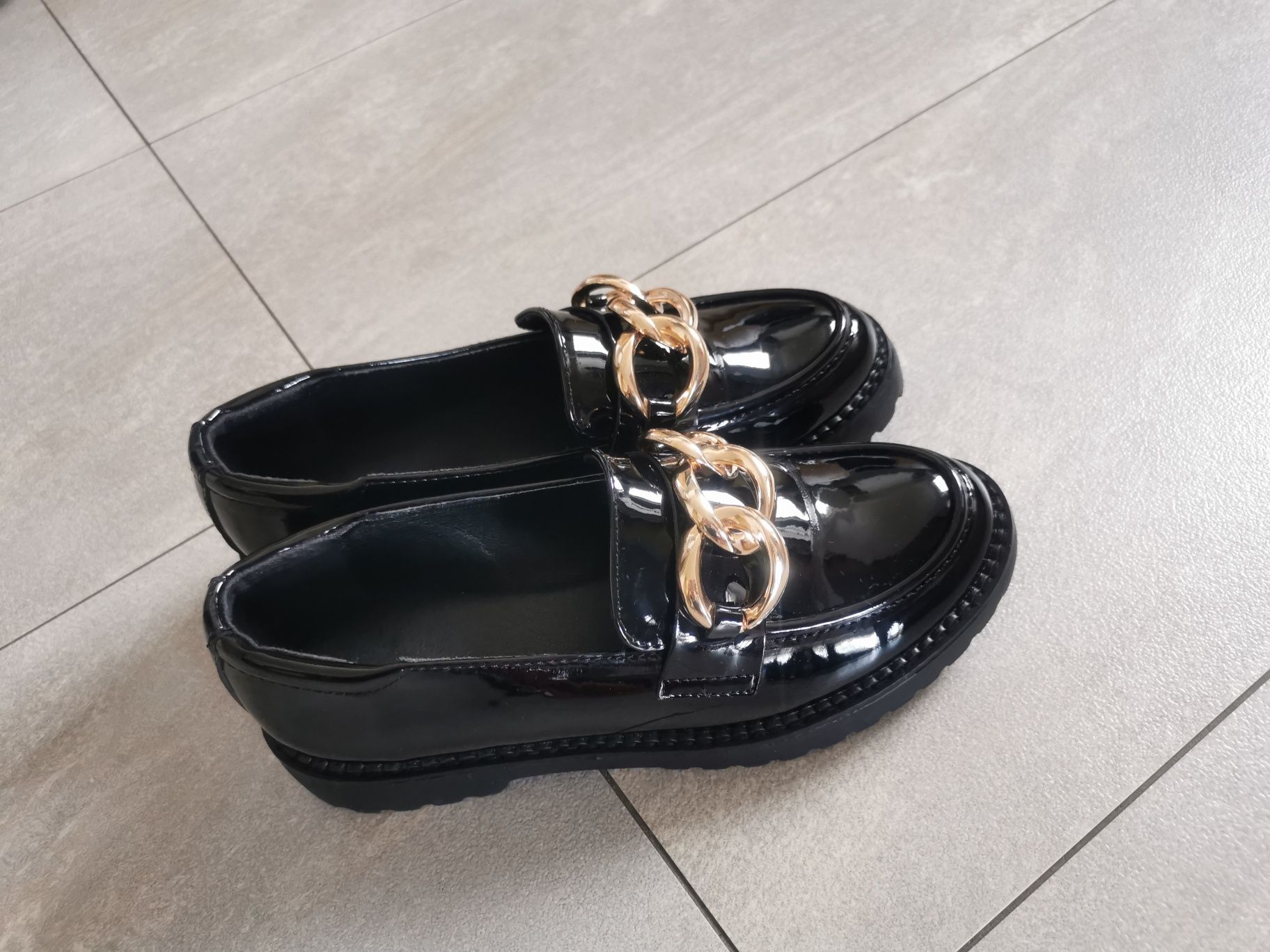 Jak Nowe DeeZee 37 mokasyny Oksford buty przejściowe czarne lakierki