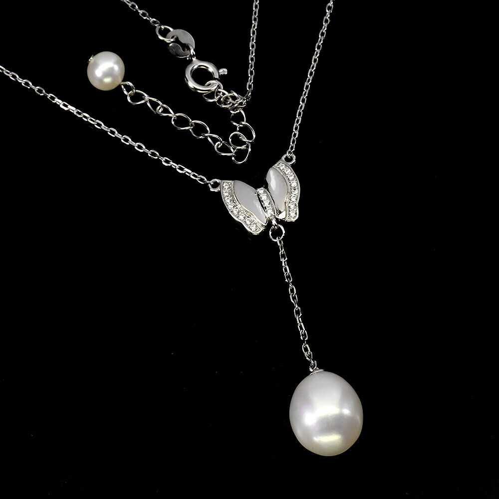 Ожерелье с бабочкой из  серебра 925 пробы с белой жемчужиной