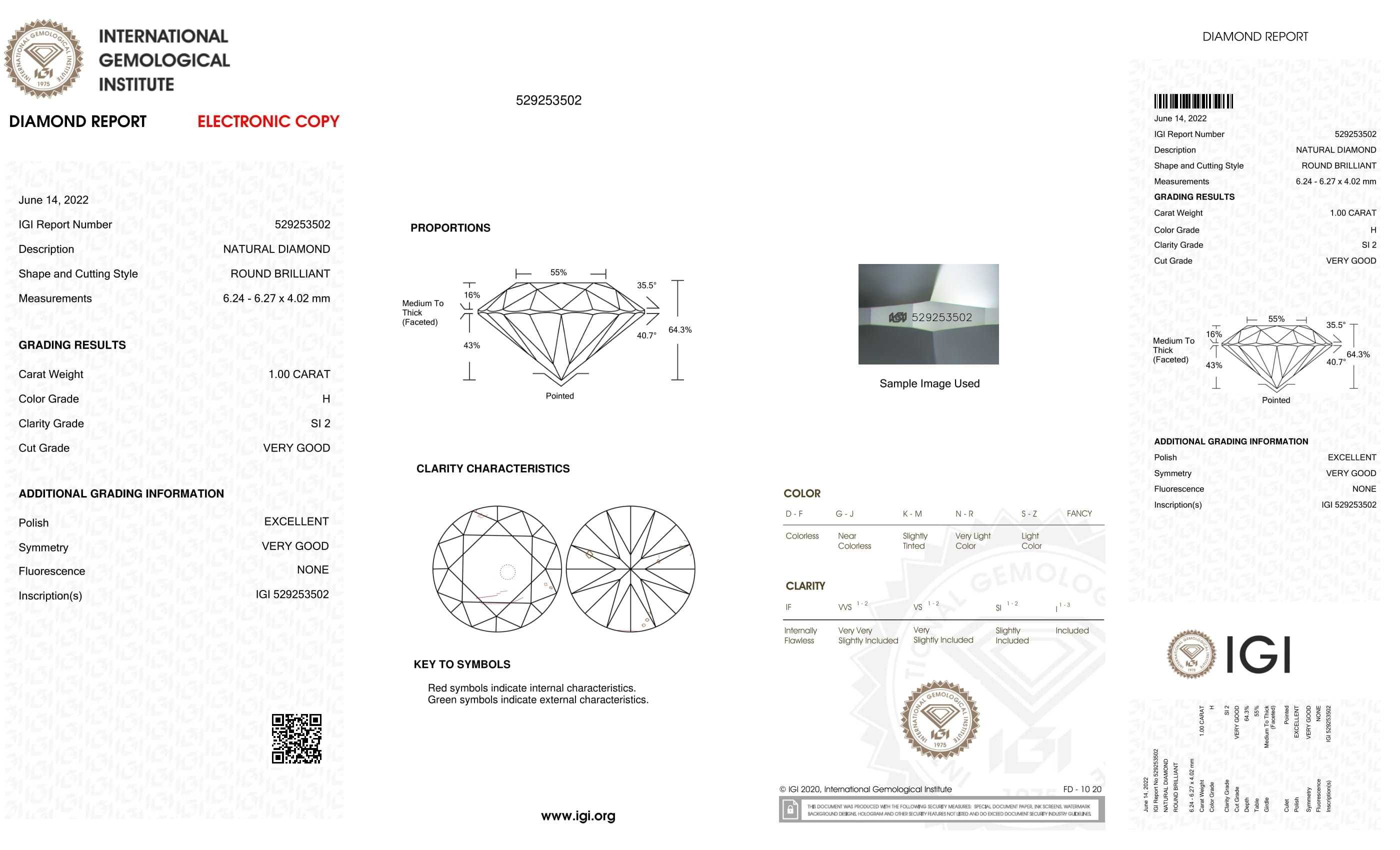 Naturalny Diament Brylant INWESTYCJA 1.00 ct H/SI2 IGI SKLEP!