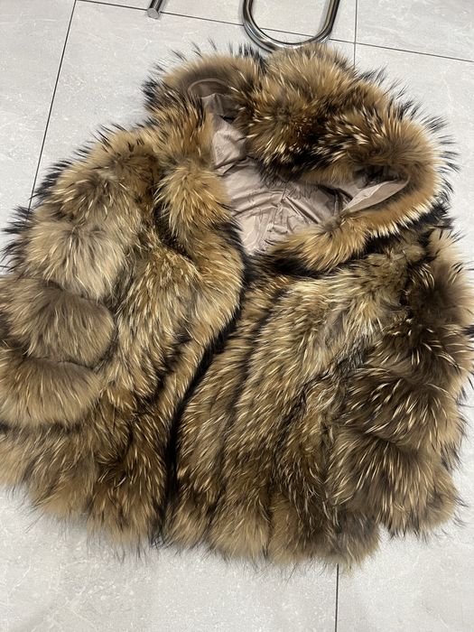 Futro naturalne z jenota 2w1 z kapturem