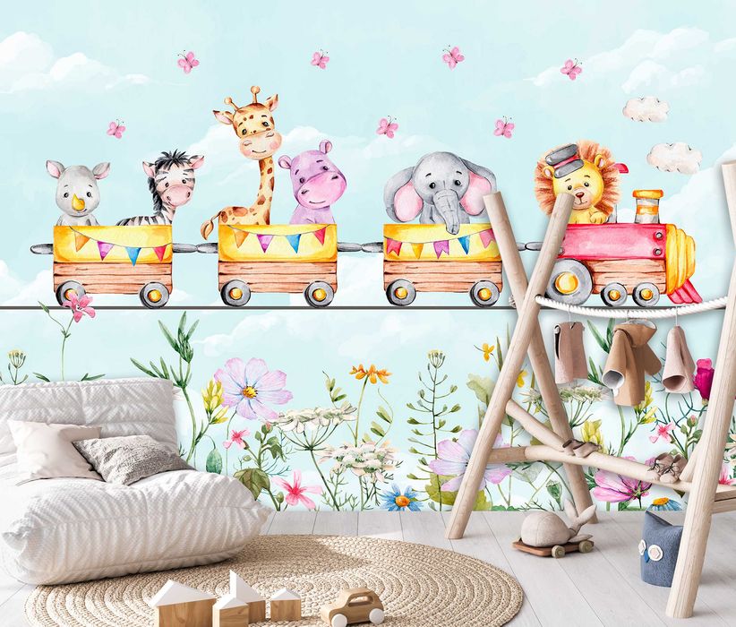 Fototapeta Dziecięca Zwierzątka Pociąg Bajki 3D Na Twój Rozmiar + KLEJ