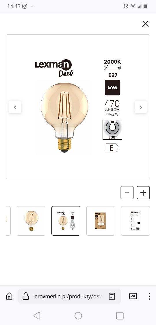Żarówka dekoracyjna LED E27 4,2 W 470 lm Lexman