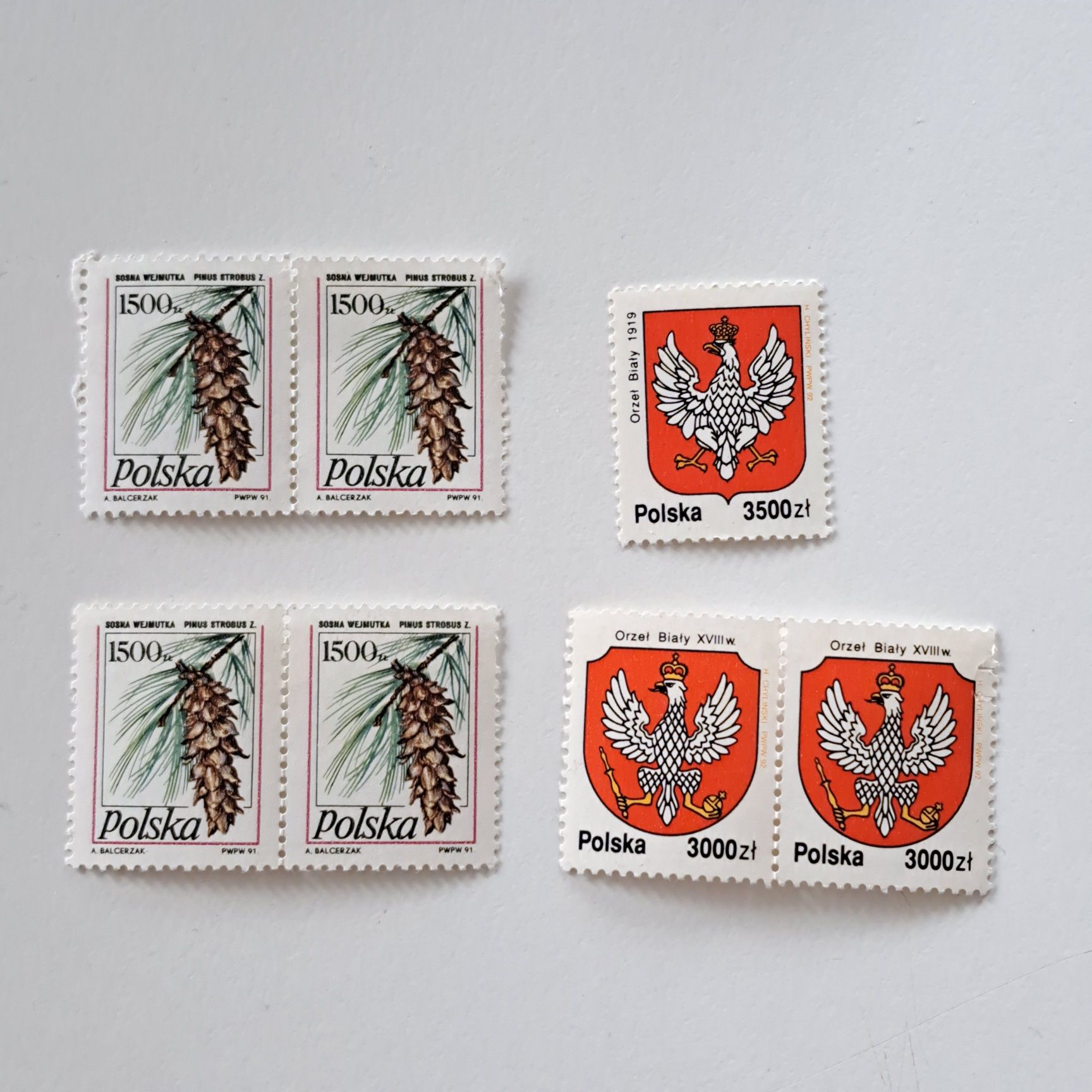 Zestaw 7 znaczków Polska PRL/1990 – Orzeł Biały, flora. Auk.2