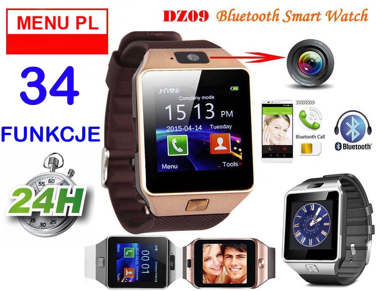 Zegarek DZ09 Smart watch 34 Funkcje SIM POLSKIE MENU PL Folia Rozmowy