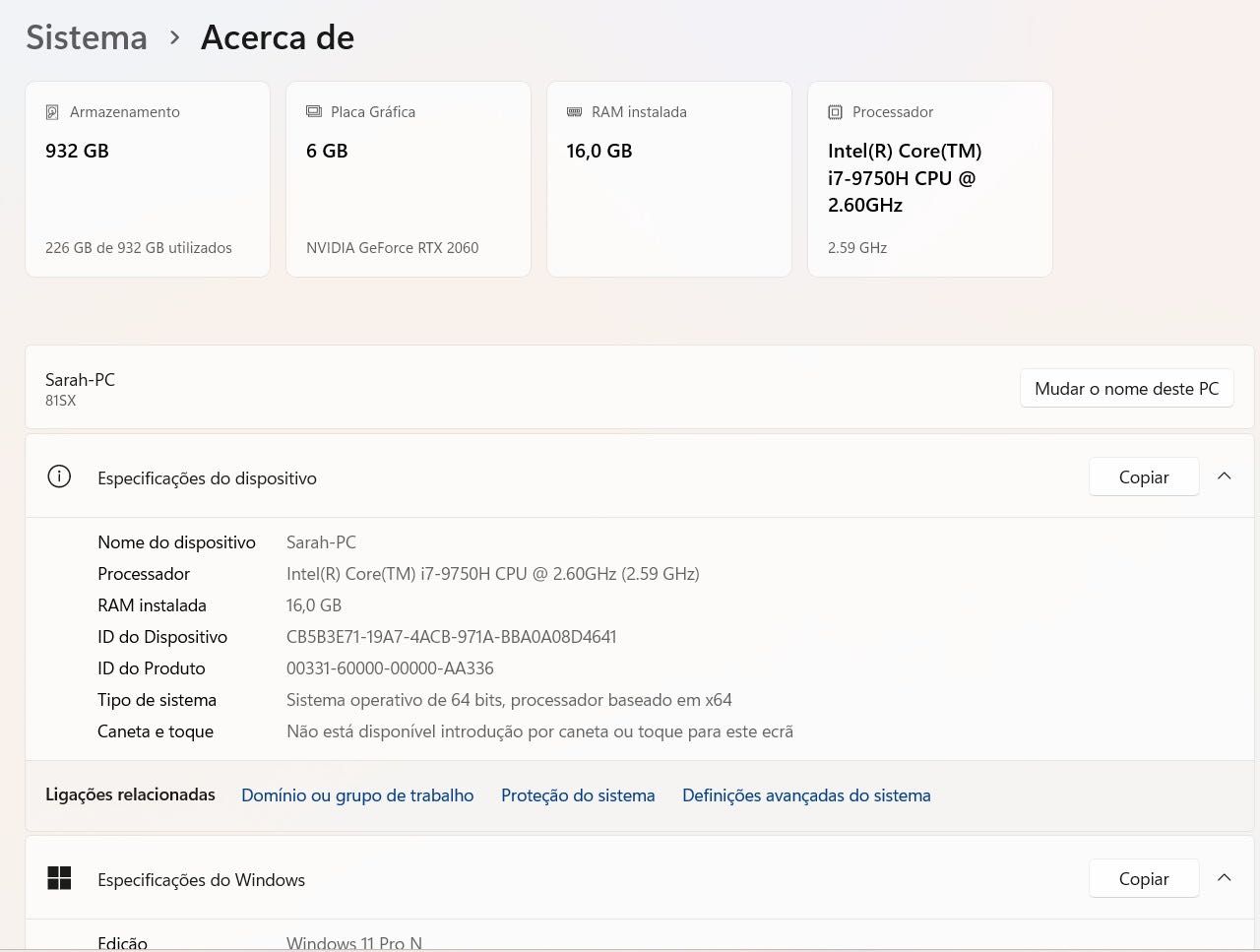 Legion y540-15irh i7 16GB - 6GB Placa De Video GTX 2060