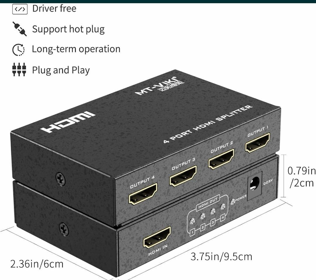 Rozdzielacz HDMI 4K 1 w 4 wyjścia, 1 do 4 HDMI Splitter MT-VIKI 4-droż