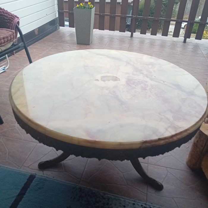 PIĘKNY Stolik okrągły blat marmur jasny