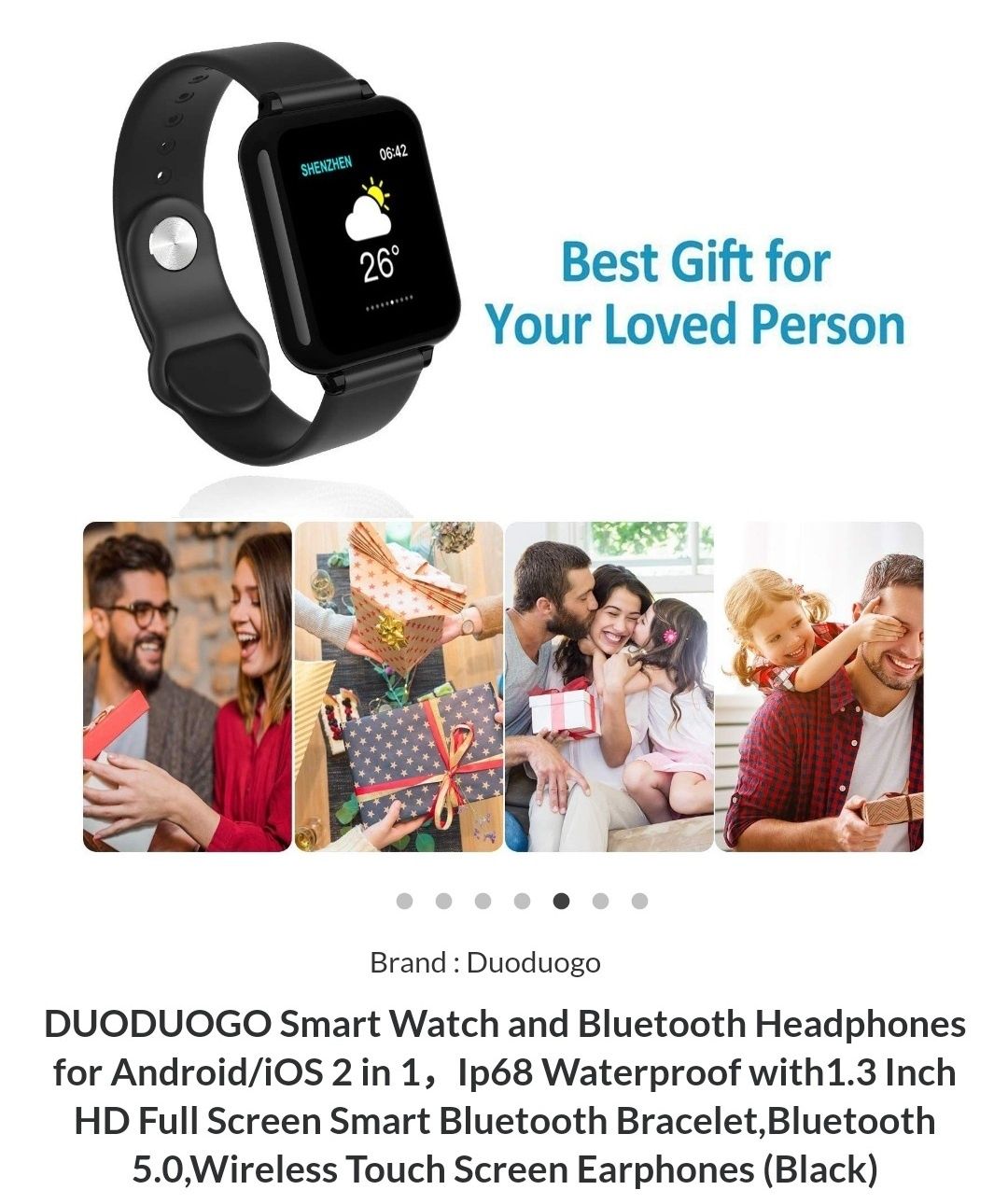 DUODUOGO Smart Watch e fones de ouvido Bluetooth para Android / iOS