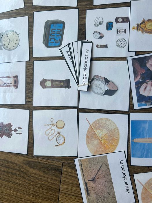 Karty trójdzielne, rodzaje zegarów, zegar, Montessori, do terapii, nau