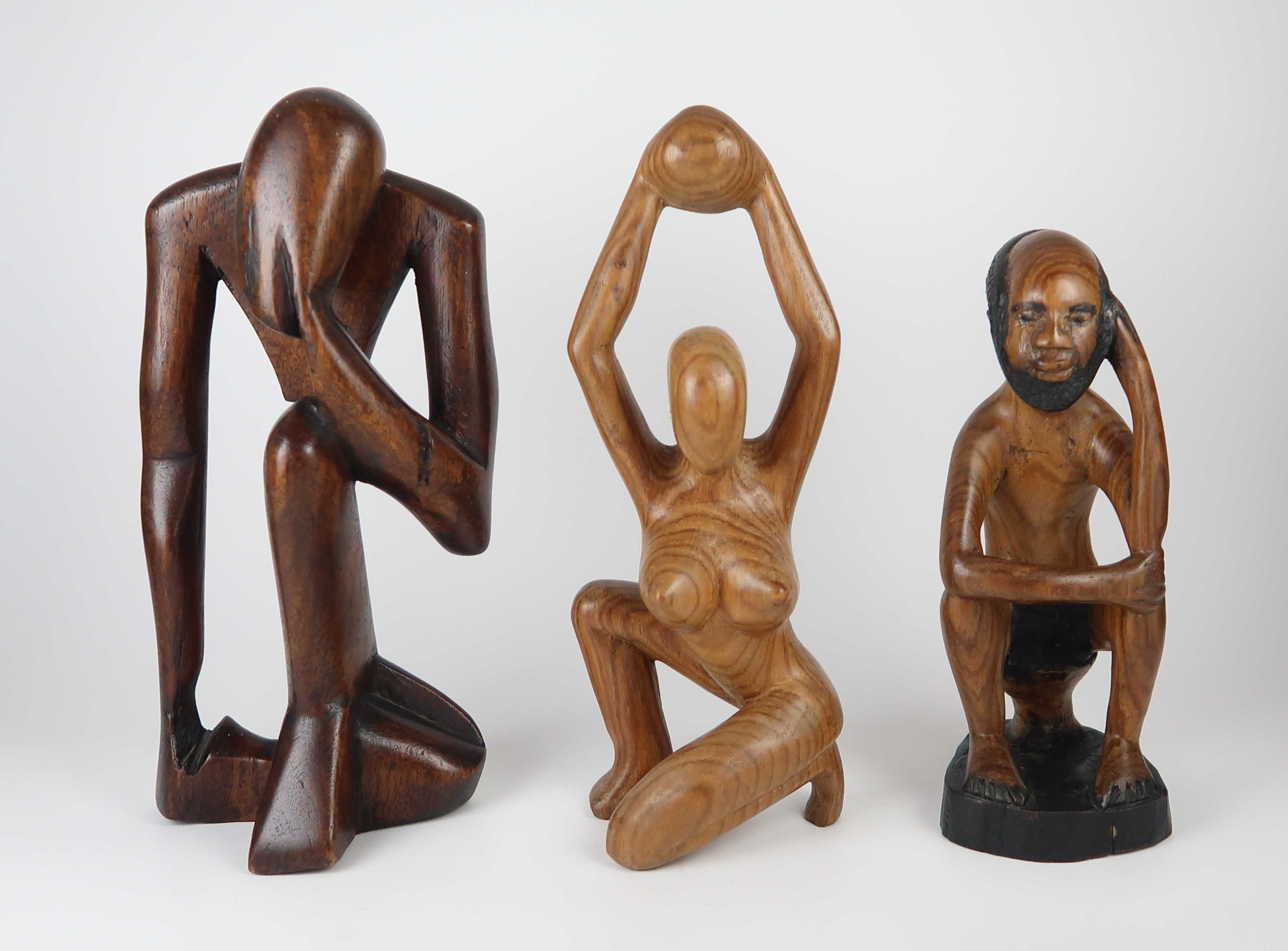 3 escultura Art Deco em madeira exótica africana