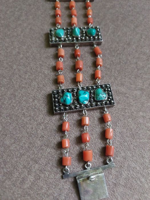 Stara bransoletka srebro koral I turkusy