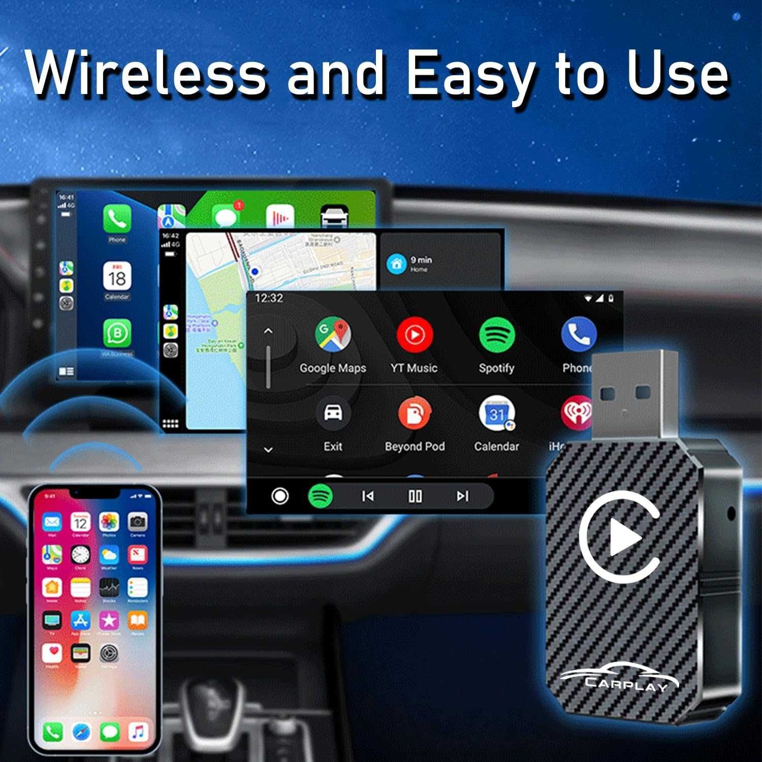 Bezprzewodowy Adapter Samochodowy USB CarPlay 2024