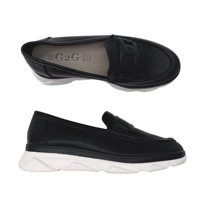 Mokasyny damskie czarne na platformie Fornera 39 skórzana wkładka