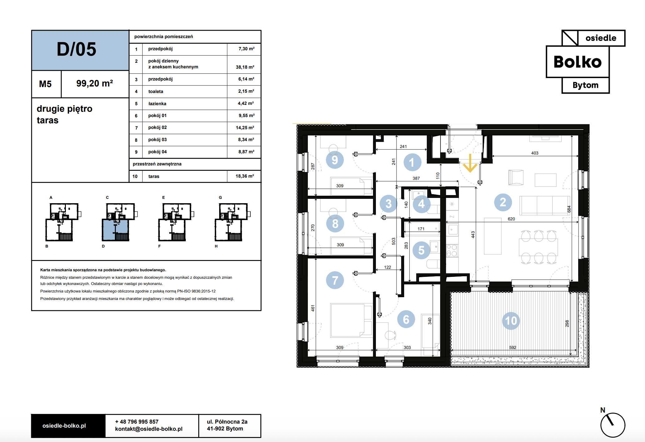 5 pokoi | 99,2 m² + 18,32 m² Słonecznego Tarasu | 2. piętro | MPC