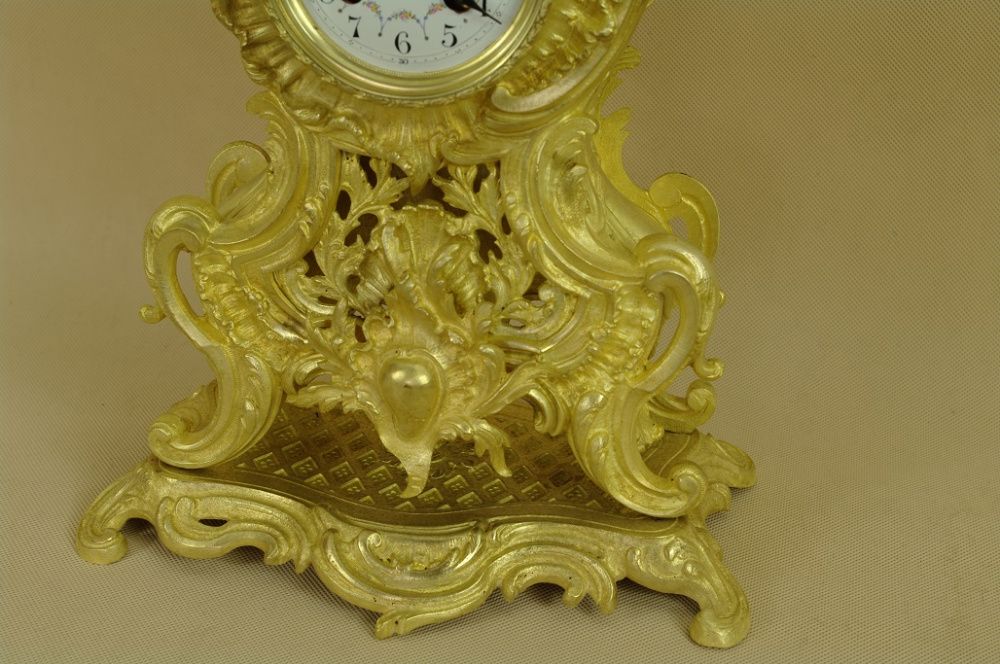Piękny stojący kominkowy zegar francja ROKOKO po renowacji brąz 51 cm