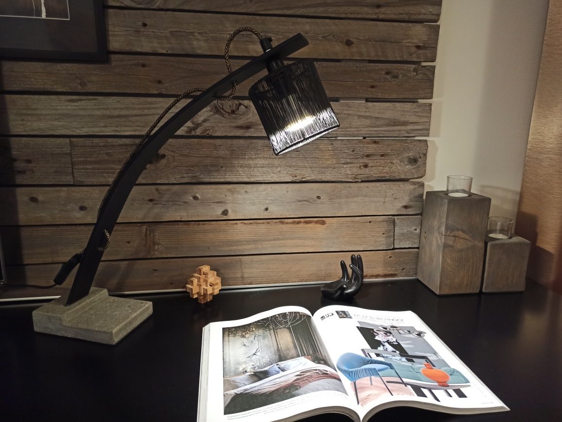 Lampa biurkowa nocna dekoracyjna loft beton drewno metal