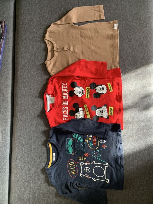 Trzypak zestaw koszulek bluzek długi rekaw 86 myszka miki miś