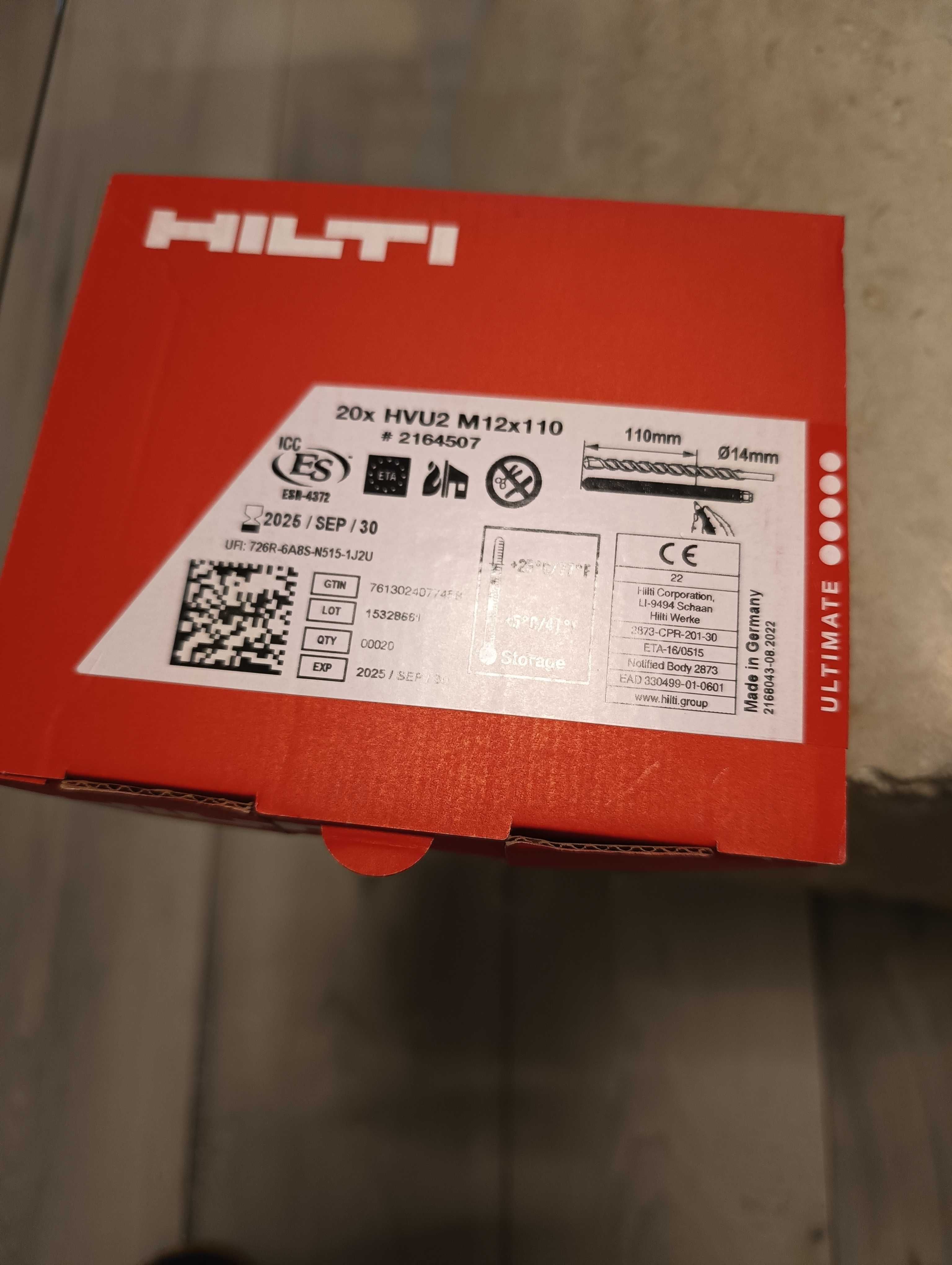 Hilti klej do kotew patron HVU2 M12/110.