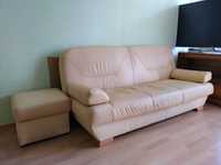 Skórzany zestaw wypoczynkowy (kanapa, pufa, fotele)
