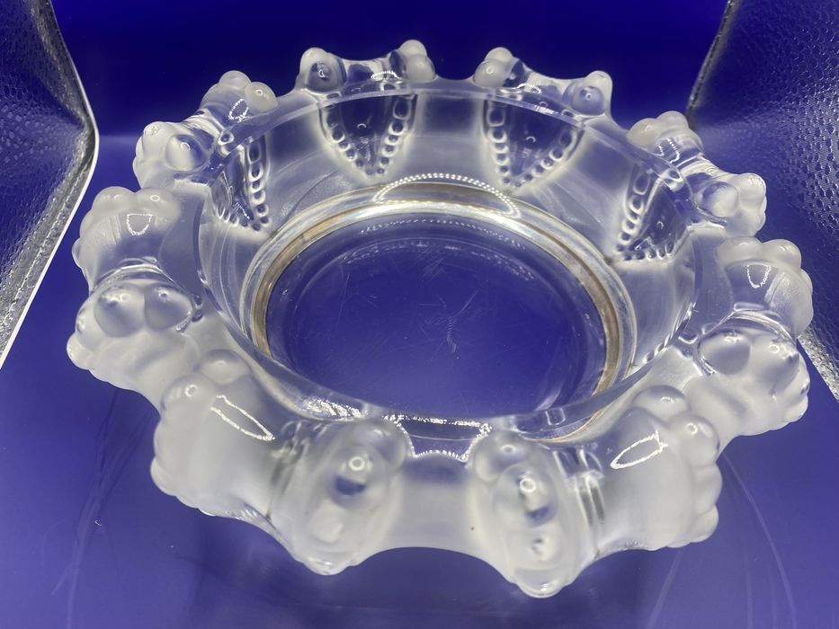 Tigela polvo em cristal Lalique com aro em prata