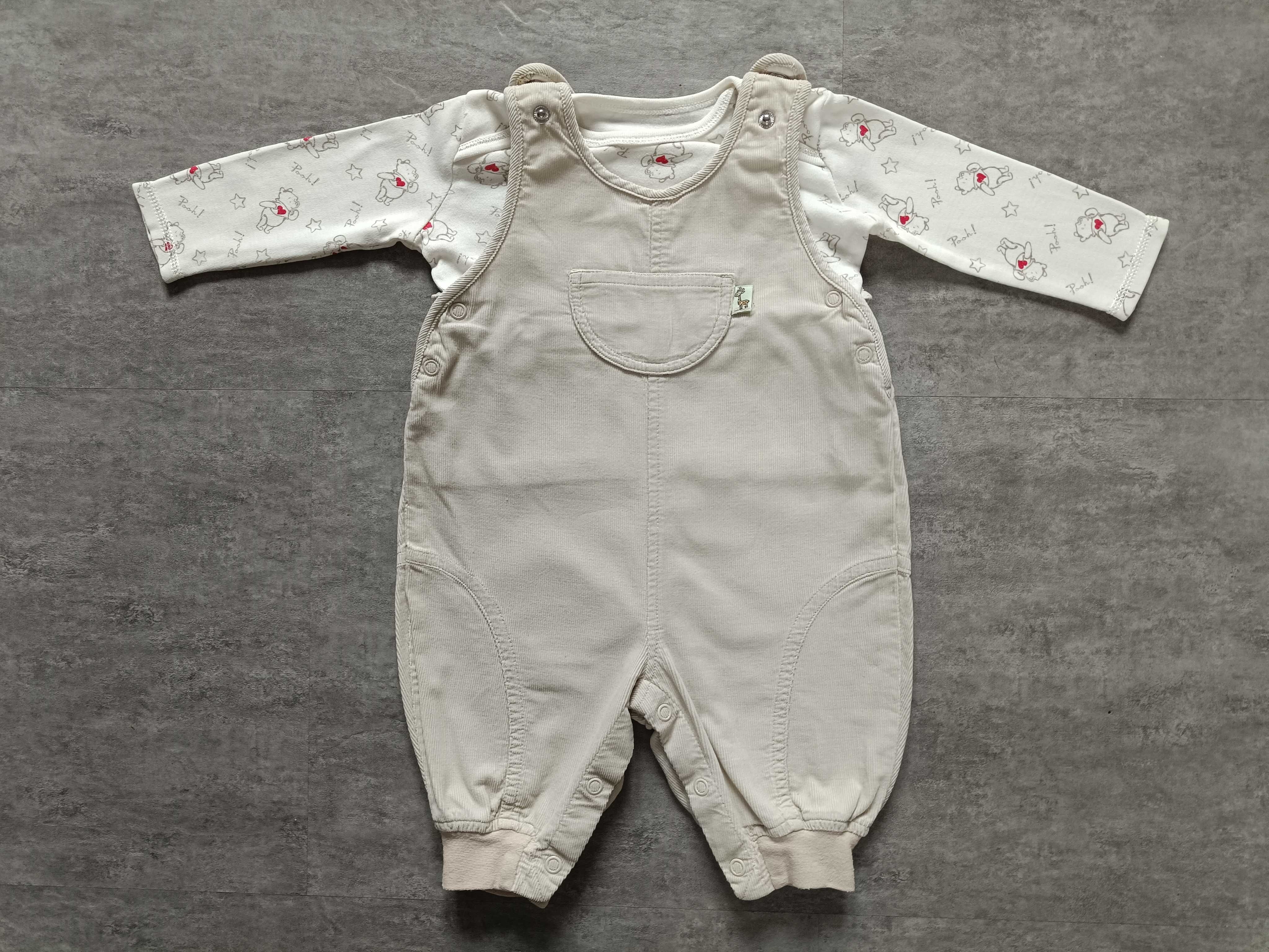 Komplet niemowlęcy ogrodniczki H&M + 2 x bluzka długi rękaw 56/62