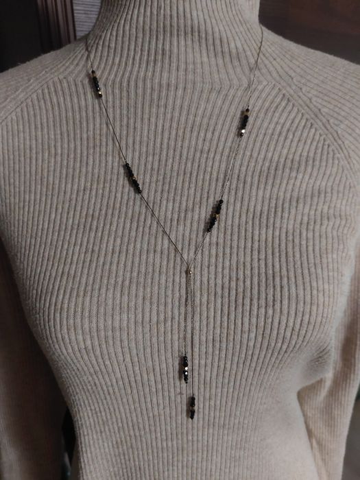 Nowy naszyjnik krawatka kamienie naturalne, czarny turmalin