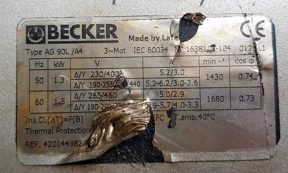 POMPA próżniowa BECKER AG 90L A4 1,5kW w bardzo dobrym stanie