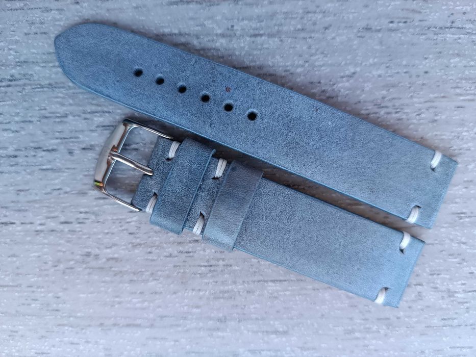 Skórzany damski pasek zegarka 18 mm jasnoniebieski