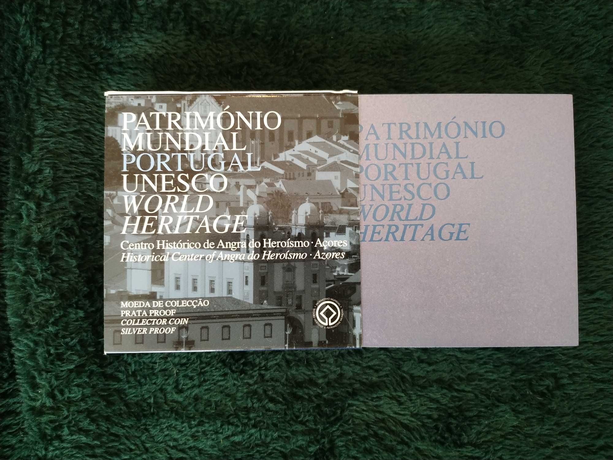 Moeda prata proof 5 euro 2005 Angra Heroismo/Unesco (cx.+certificado)