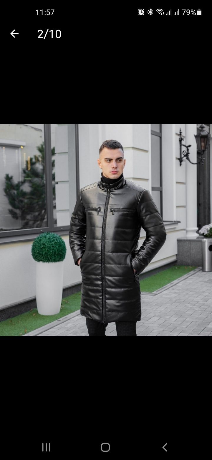 Мужская зимняя куртка-пальто изготовлена из высококачественной эко кож