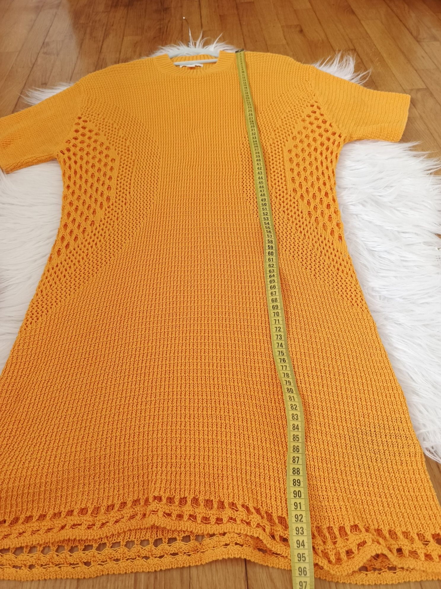 Sukienka, H&M, S, żółty, pomarańczowy, 100% bawełna, dzianinowa