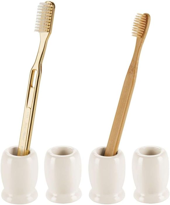 Ceramiczny Stojak na Szczoteczki do Zębów Eleganckie Kremowe 4 Sztuki