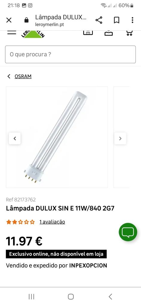 Lâmpada Dulux SIN E 11W/840 2G7 - OSRAM