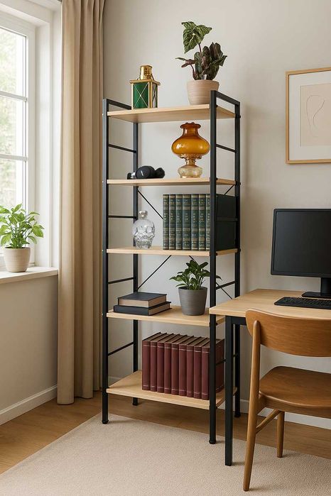 NOWY Regał Na Książki Loft Metalowy Stelaż Półki Dąb Do Biura OKAZJA