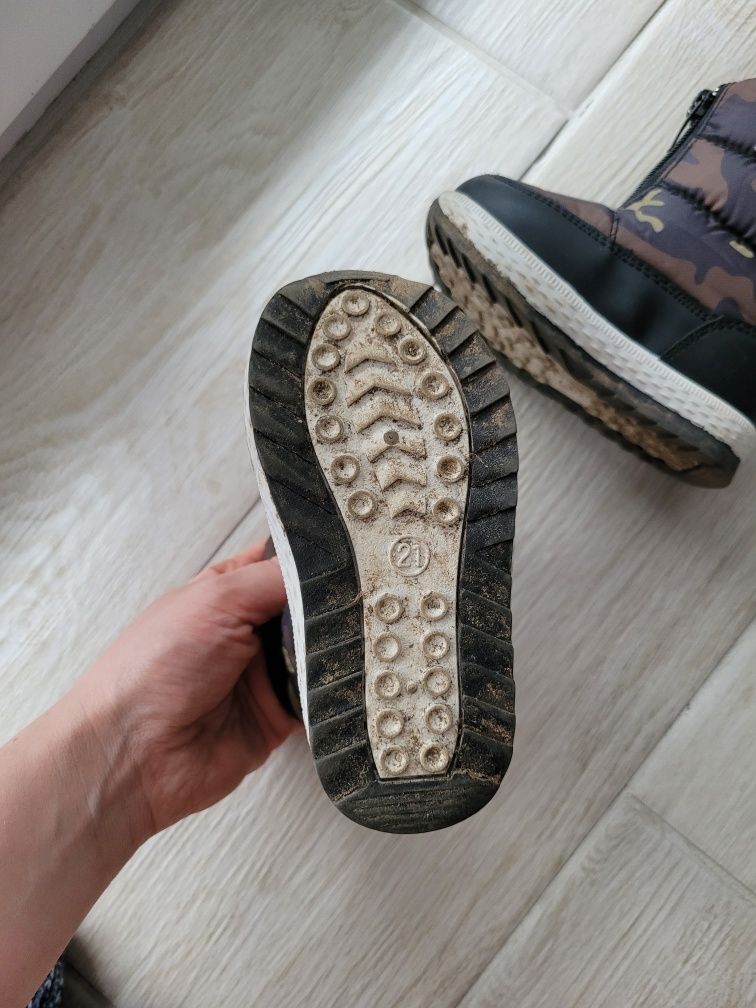 Buty śniegowce zimowe wodoodporne na zamek moro khaki+rękawiczki H&M